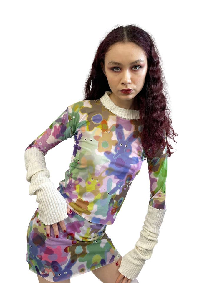 Top in rete a forma di coniglietto con bordo in maglia per la vendita all'ingrosso da parte di Samudāy Studios