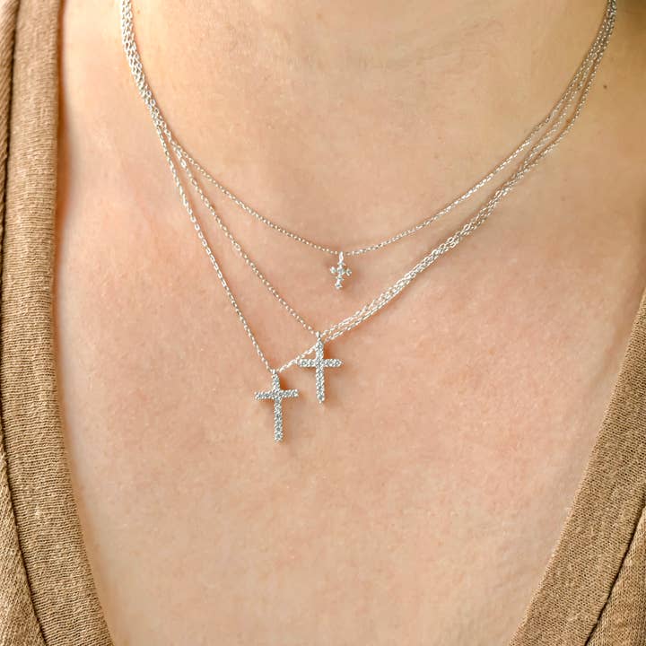 Blueyejewelry - Wholesale Pendant/Charm Necklace - Diamond Cross Necklace - Sterling Silver CZ Cross Pendants3