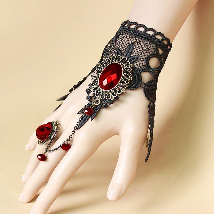 Tourtiwi - Wholesale Charm/Dangle Bracelet - Retro Gothic Rose Ring Lace Bracelet