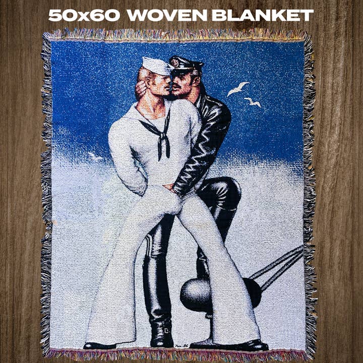 Peachy Kings / Kweer Cards - Wholesale Decoratiedeken - Tom of Finland „Pier Pals” geweven deken (zeeman)0