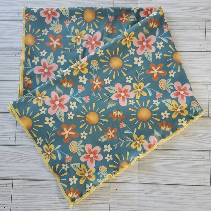 Teal and Yellow Sun and Flowers Hair Towel for wholesale by The Nut 'n Bubs
