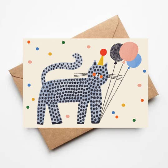PARTY CAT card for wholesale by Daria Solak Illustrations