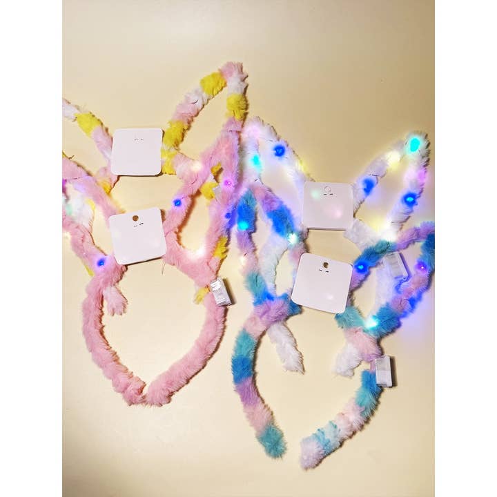 Serre-tête oreilles de lapin lumineuses LED Furry pour la vente par Funteze