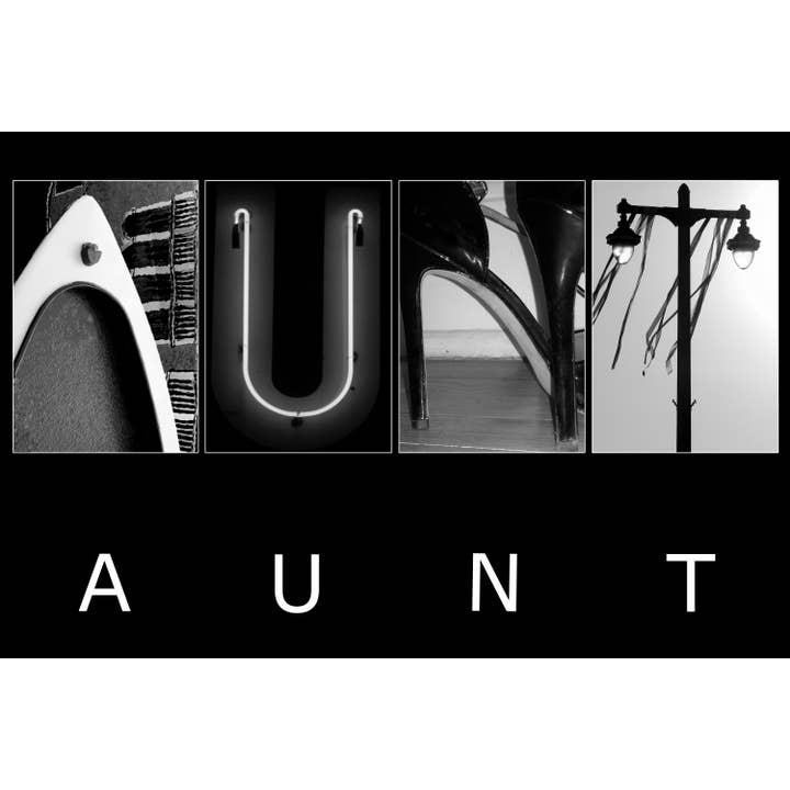 AUNT Greeting Card with alphabet photography for wholesale by PhotoWord Art