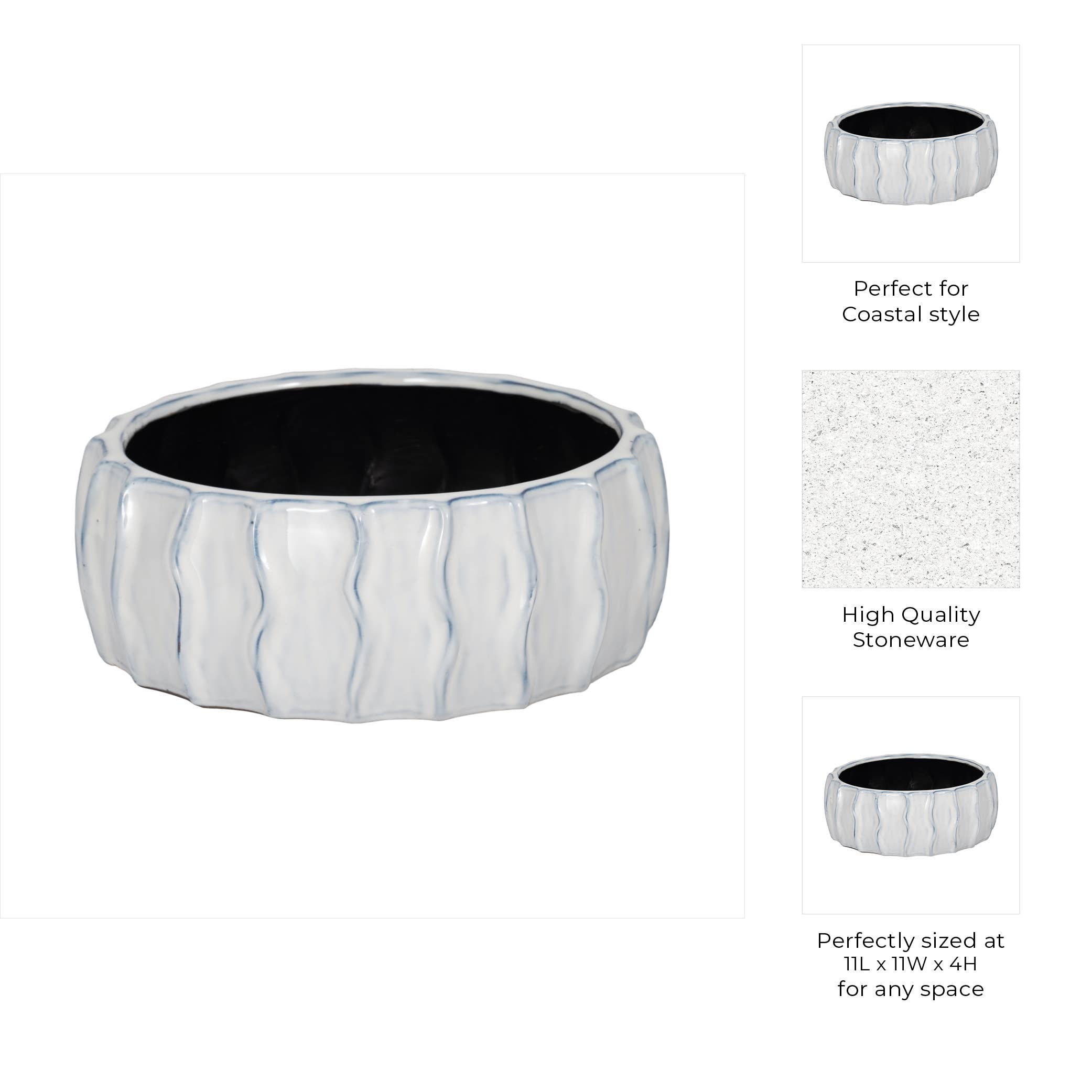 Sagebrook Home - Wholesale Decorative Plate/Dish/Bowl - Decorative Bowl - White/Blue Ceramic Sea Urchin, 11 in.4