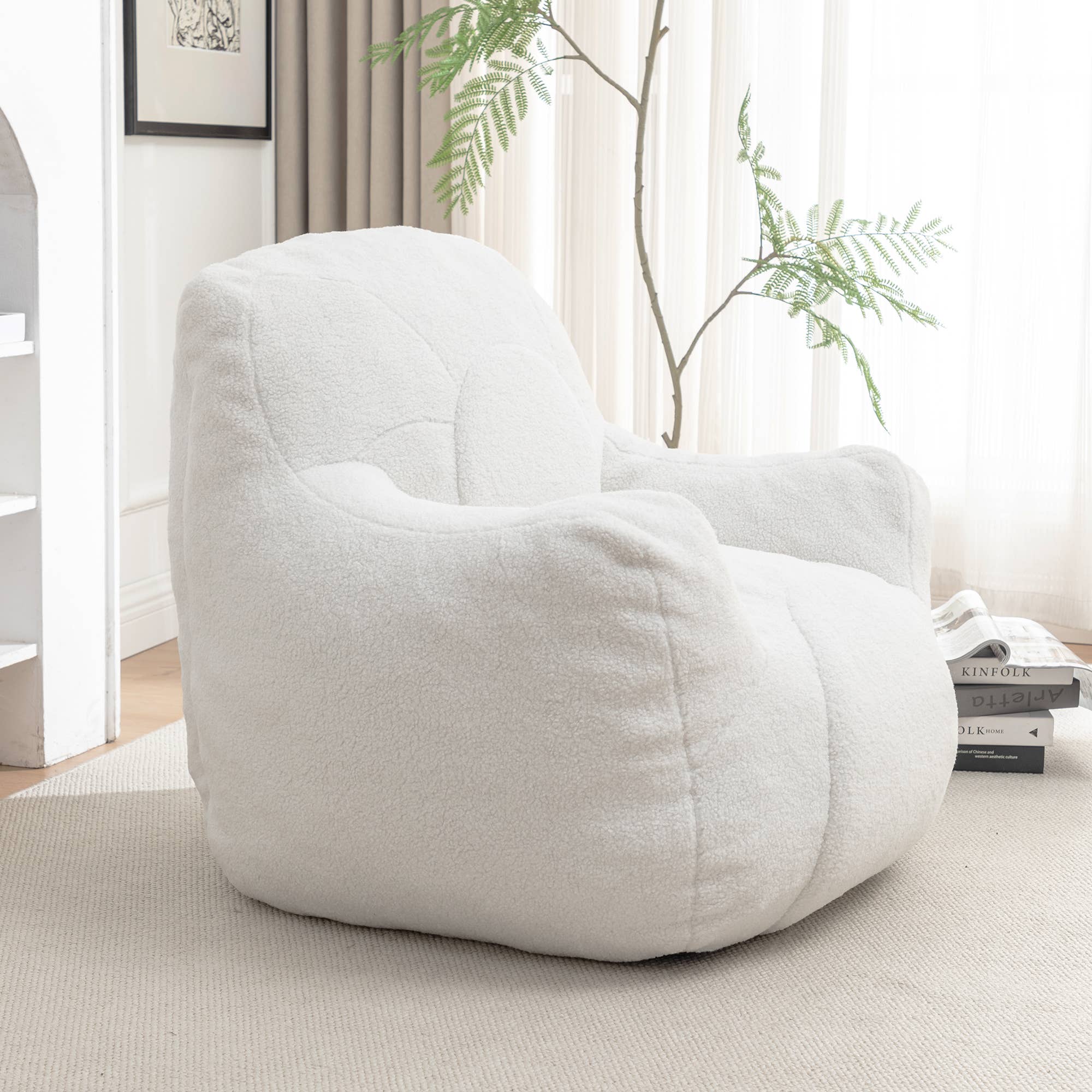 White Bean Bag Chair Sofa with Tufted Memory Foam Filling for wholesale on Faire3