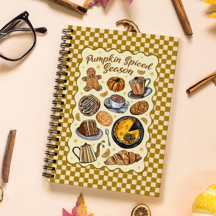 Autumn Pumpkin Spiced Season Illustrated A5 Lined Notebook for wholesale by Arttbyannie