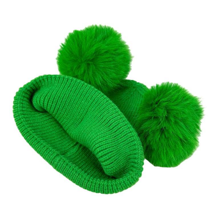 Multicolour Wool and Cashmere Hat with 2 Removable Pompoms. Rebates for wholesale on Faire4