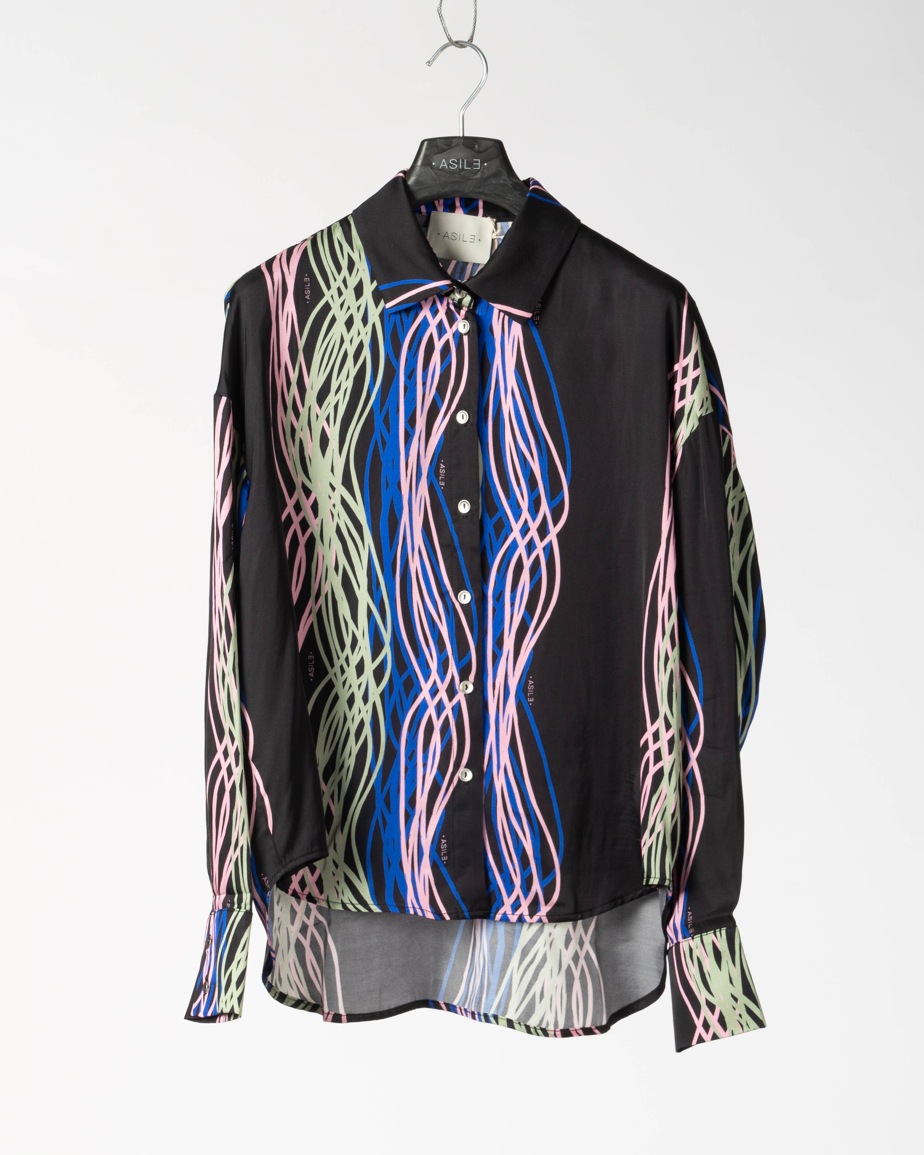 ASILE – Engroshandel Skjorte med buttondown – til kvinder – Mina Bluse Sort Printet Skjorte3