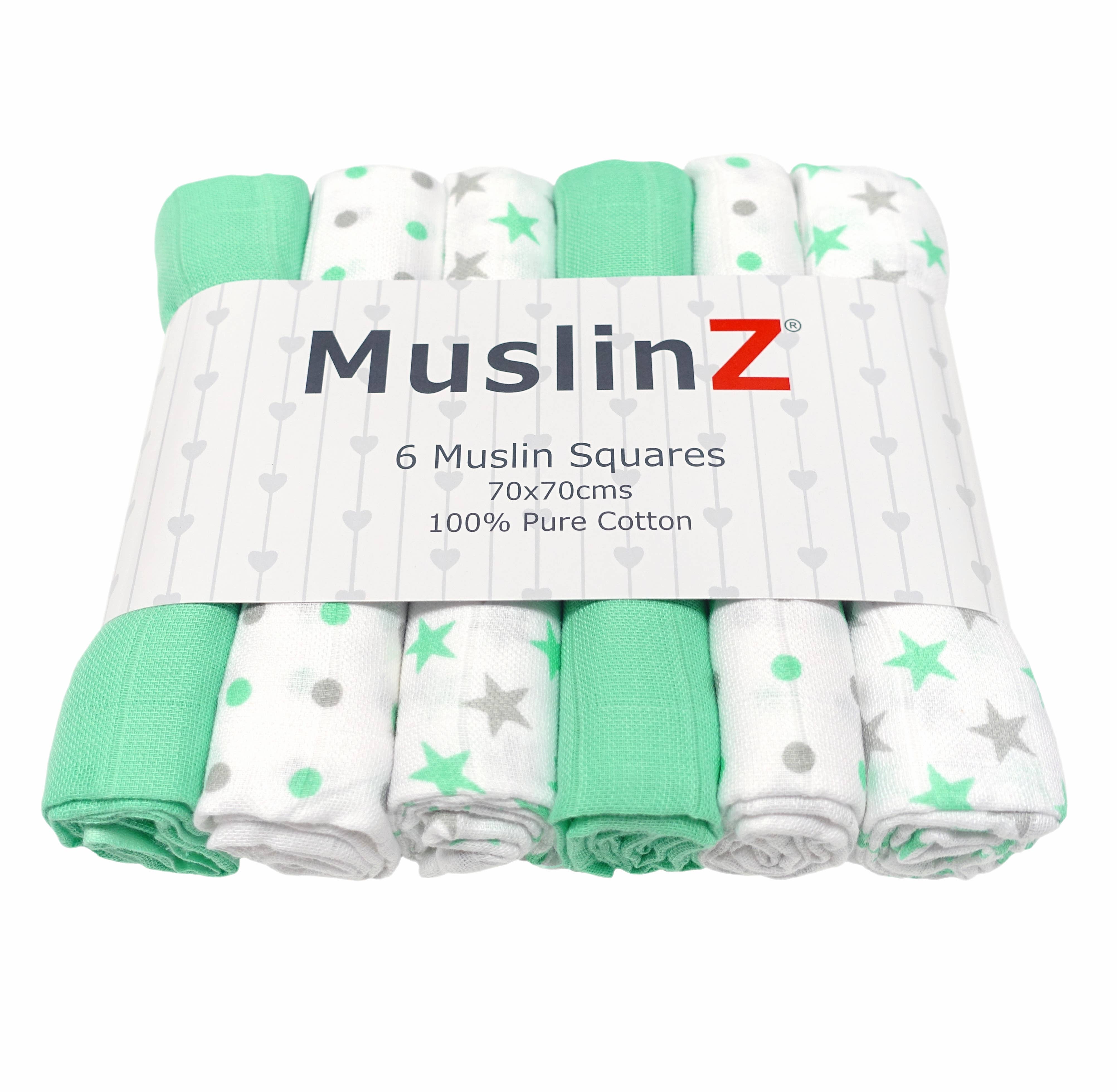 Muslinz - MerryGoRoundUK Ltd - Wholesale Spuuglapje - Baby - MuslinZ 6 stuks katoenen mousseline doeken - Sterrencombinatie1