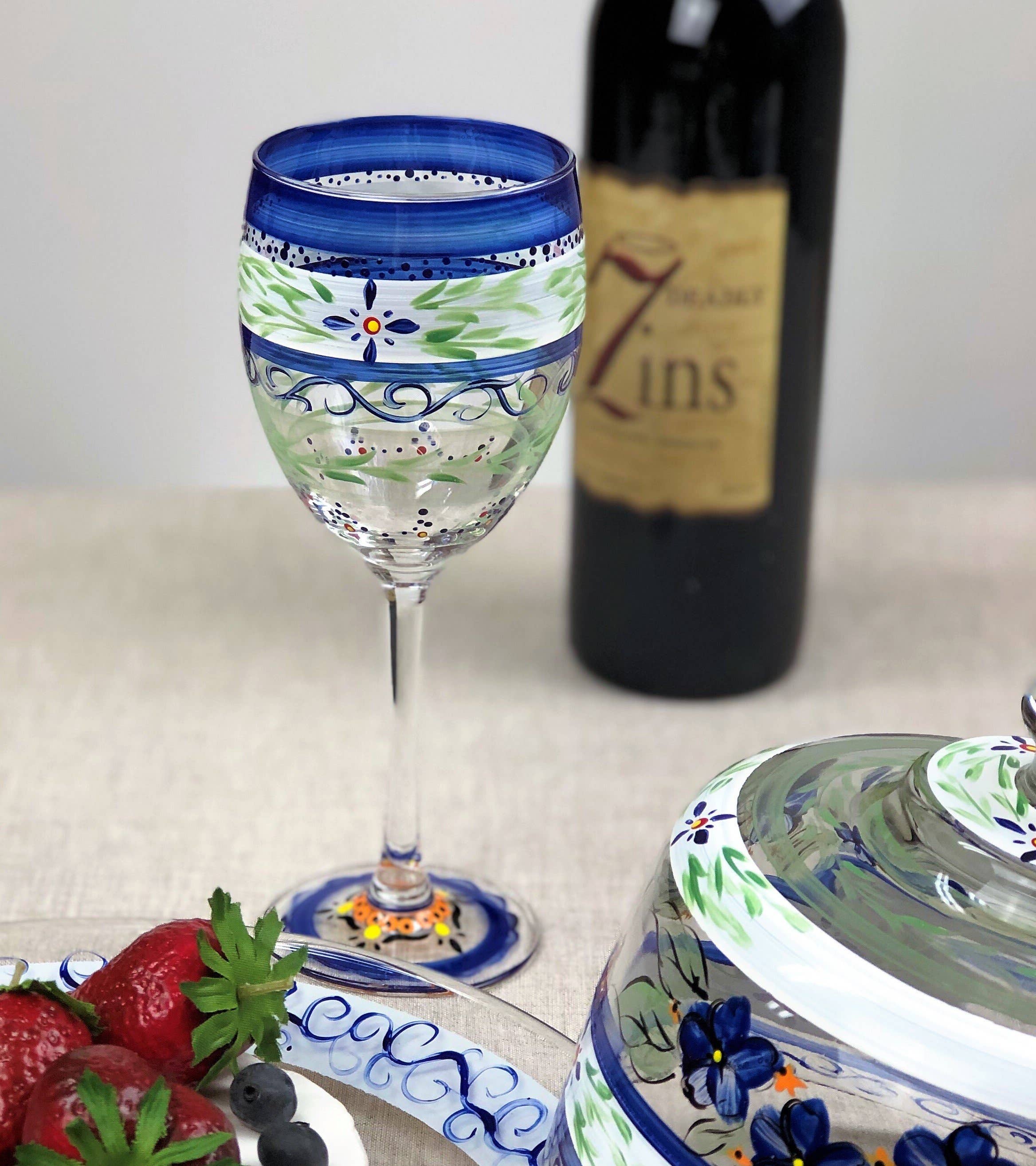 Golden Hill Studio - Vente Verres à vin - Verres à vin floraux bleus Barcelona3
