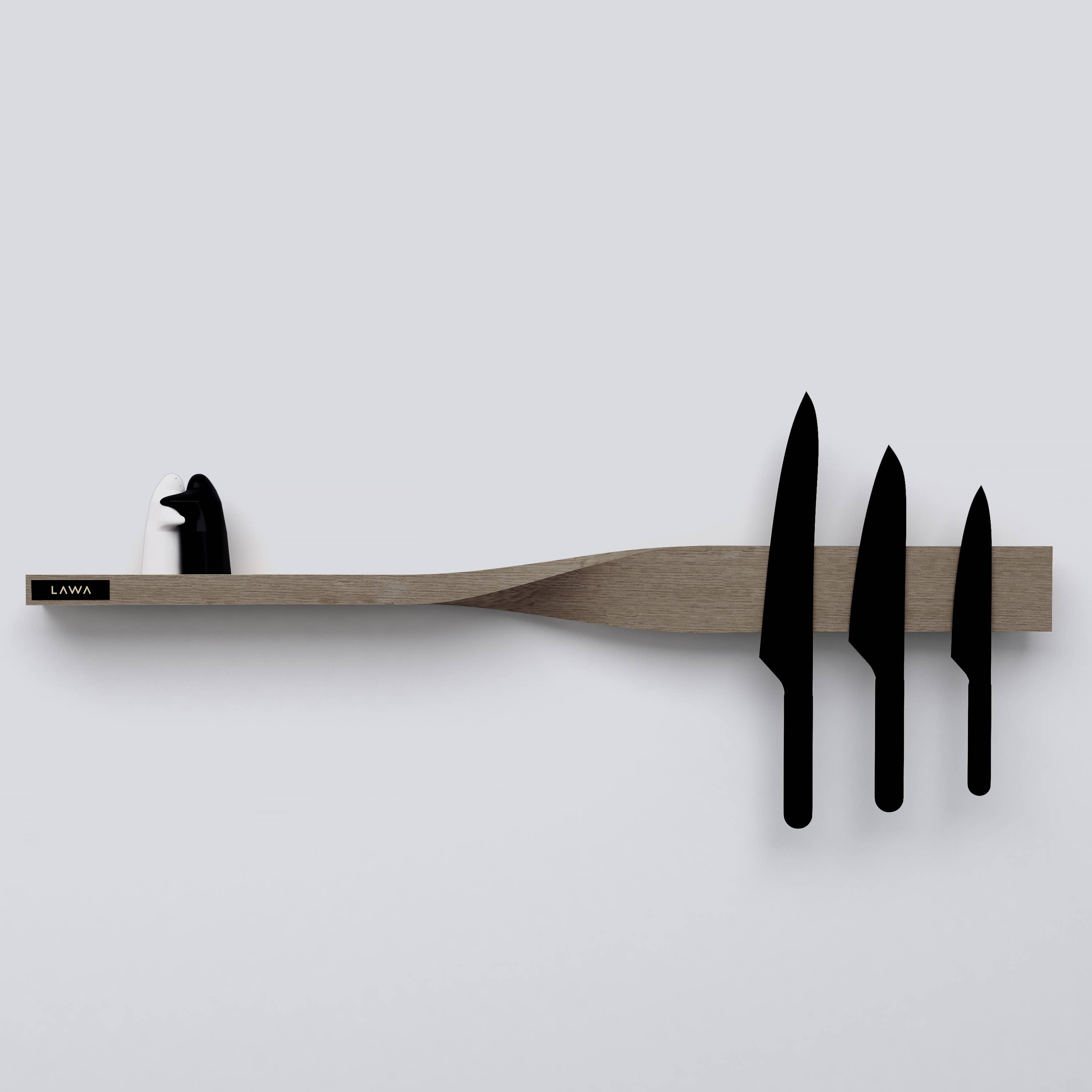 Lawa Design - Wholesale Knife Storage - Twist Shelf Smoked Oak - wooden magnetic knive board2