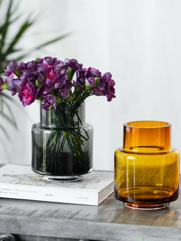 Retro style small modern design vase, amber/gray color TYL07 for wholesale by Element Accessories EU