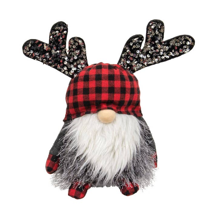 Babá de gnomo de rena de lantejoulas xadrez de búfalo vermelho e preto por atacado de CWI Gifts