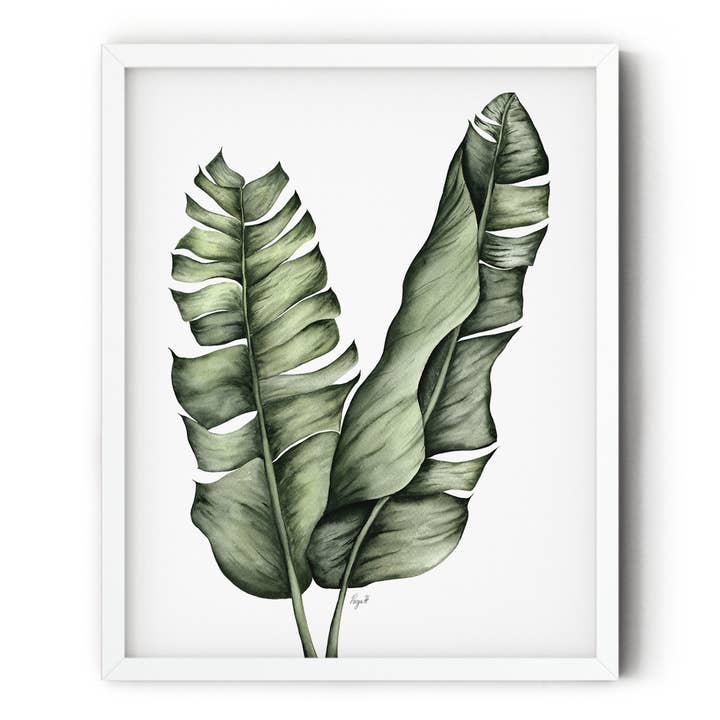 Impresión artística de hojas de plátano en acuarela tropical para venta al por mayor de Petals by Priya Watercolor Designs