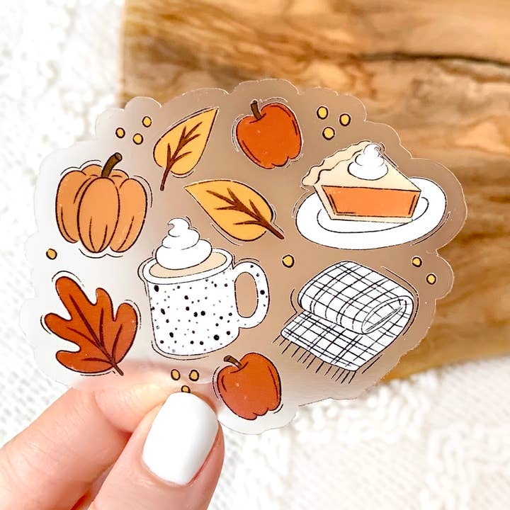 Clear Fall Favorites 3x3 in. Sticker | Fall & Halloween for wholesale by Elyse Breanne Design