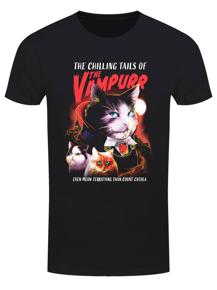 Vintage Horror Cats The Vampurr Men's Black T-Shirt for wholesale by Grindstore