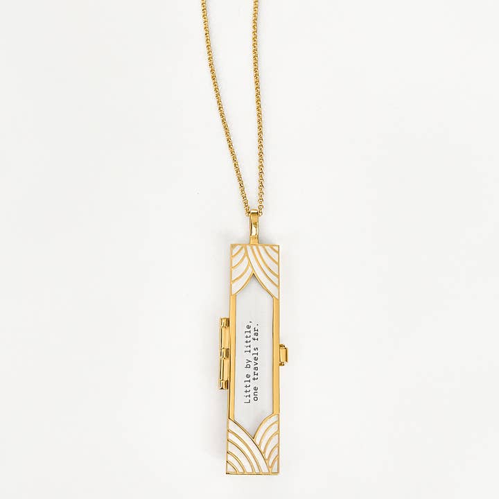 Fortune & Frame - Wholesale Locket Necklace - Deco Fortune Locket (Pearl) - Gold2