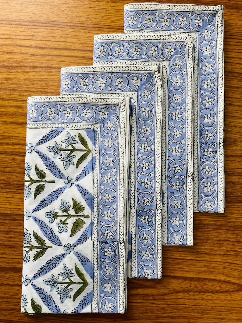 Fabricrush - Wholesale Dinner & Cloth Napkin - Light Steel Blue Printed Cotton Bordered Napkin Home Party6