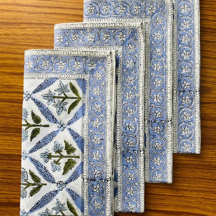 Fabricrush - Wholesale Dinner & Cloth Napkin - Light Steel Blue Printed Cotton Bordered Napkin Home Party6