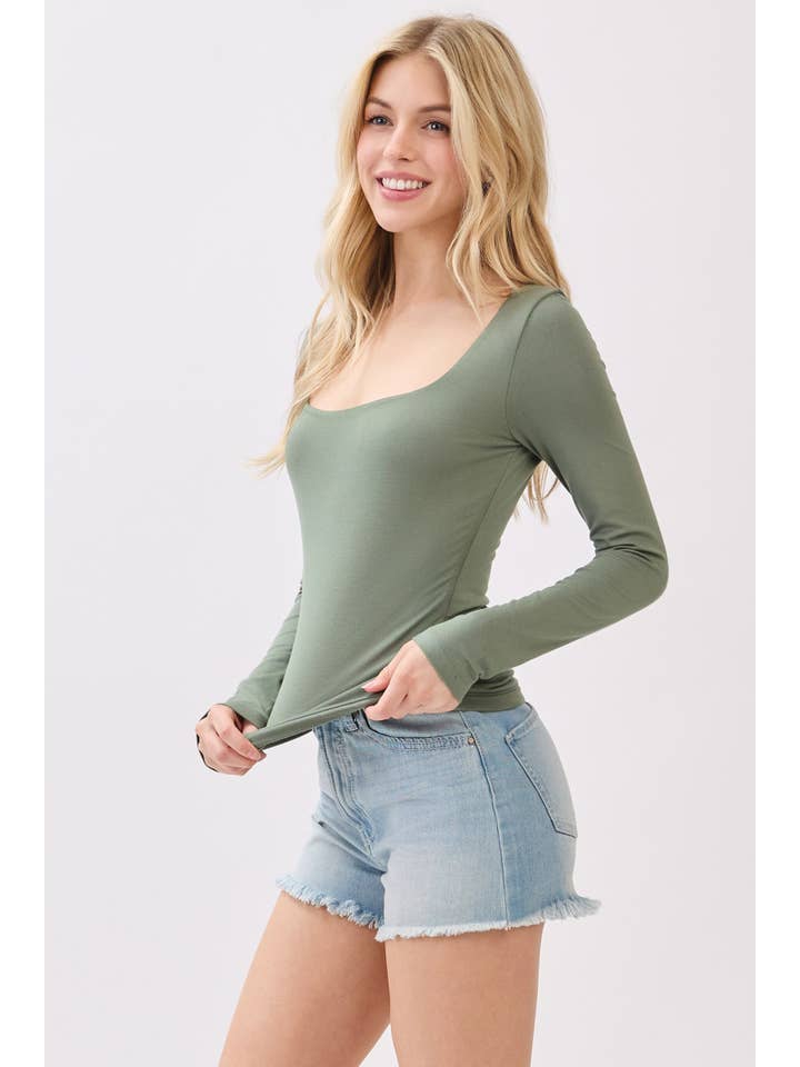 Final Touch - Wholesale Knit Top - Women's - Double Layer Square Neck Long Sleeve Top - VT171095