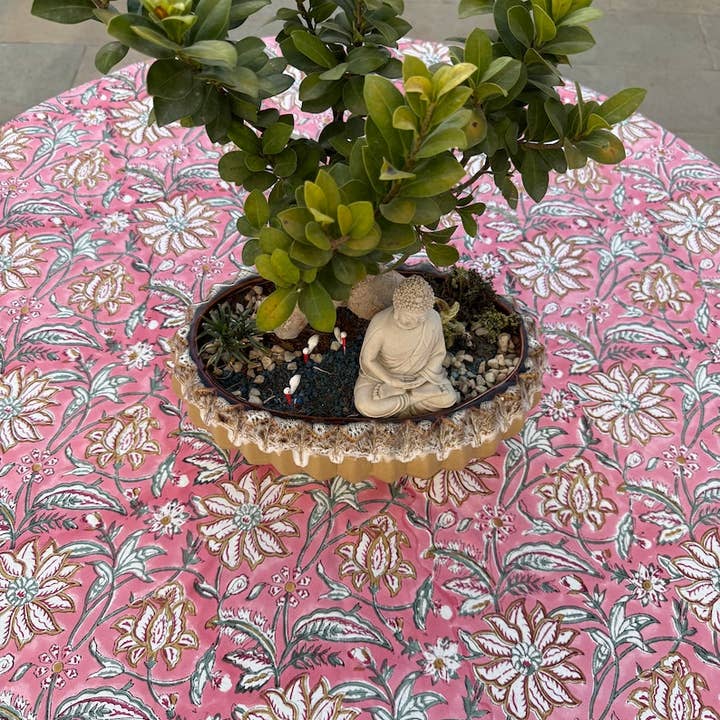 Fabricrush - Wholesale Tablecloth - New Candy Pink Indian Hand Block Print Round Tablecloth