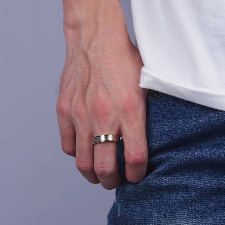 Aim Eternal - Wholesale Band/Stacked Ring - Stainless Steel Silver Band Gold Minimalist Mixed Metal Ring | O1201 - O12031