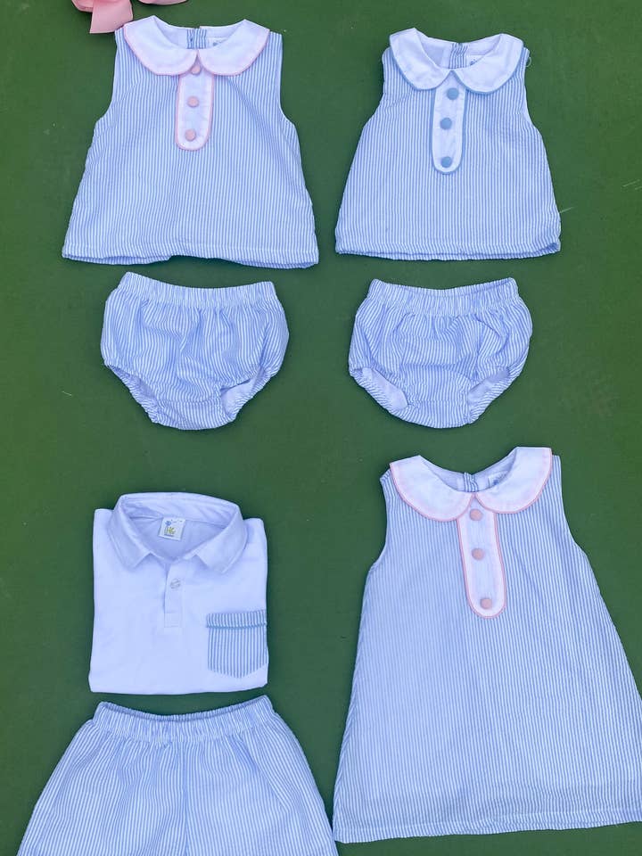 Huckleberry Hill Kids - Wholesale Top & Short Set - Kids - Seersucker Polo Short Set4