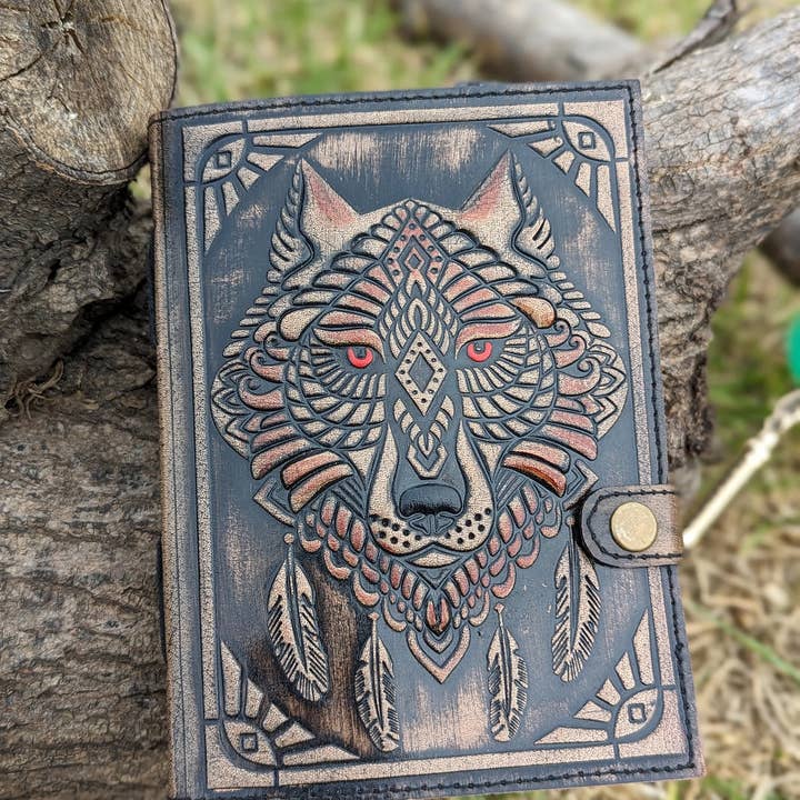 R K Handicrafts and Exporters - Wholesale Journal/Diary - Wolf Embossed Leather Journal diary with 200 Handmade pages