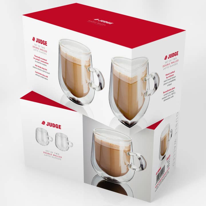 Judge UK - Wholesale Coffee/Tea Cup - Judge Double Walled Glassware, 2 Piece Latte Glass Set