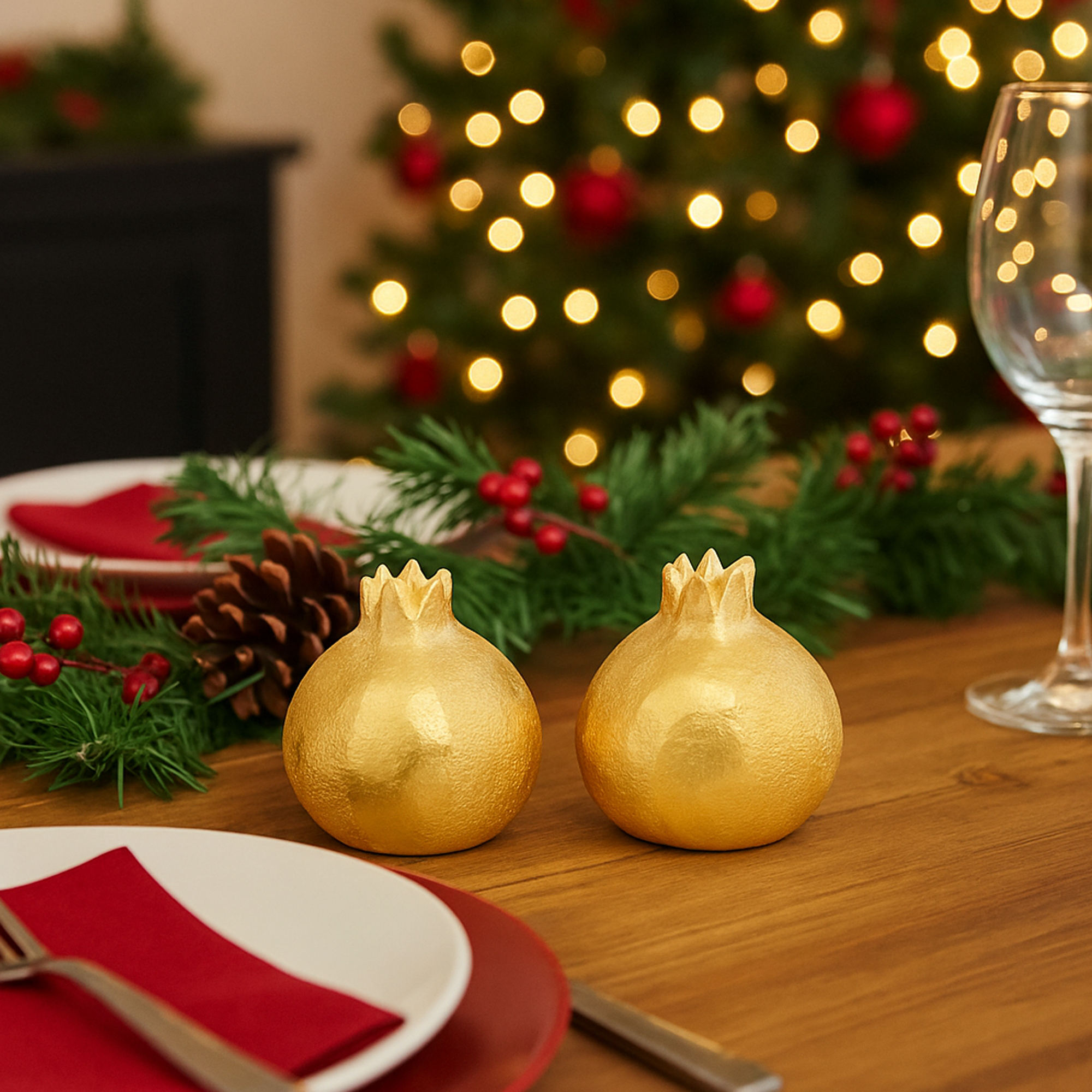 Serein Wellness - Wholesale Salt & Pepper Shaker Set - Pomegranate Salt & Pepper Set 2 Pcs - Gold Tableware5