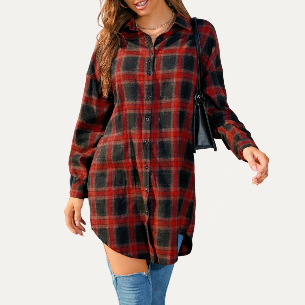 The Moment Collection – Camisa - Mulher por atacado – Camisa Longa Maçucarada Multicolor Multicolor com Botões Always Popular6