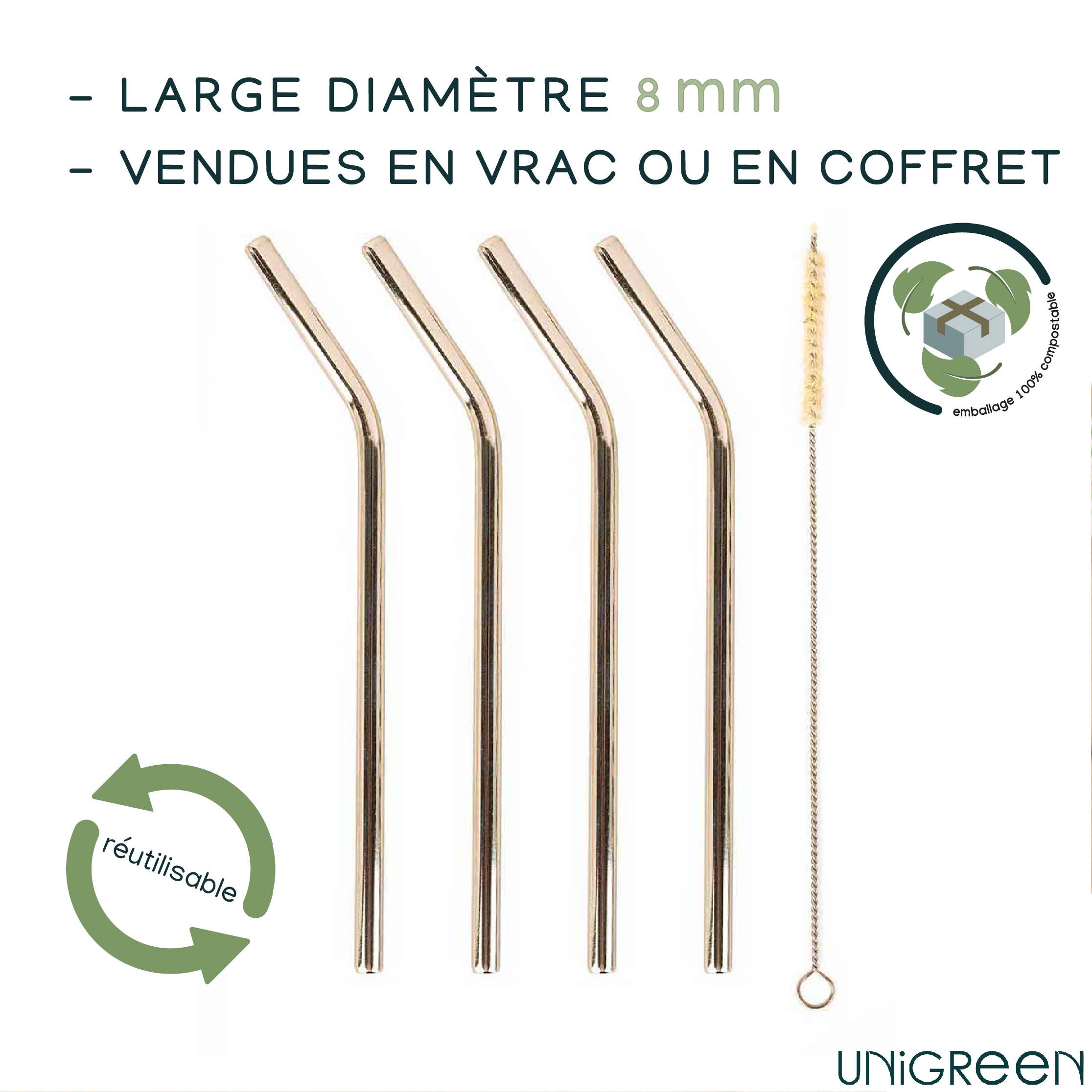UNIGREEN - Wholesale Drinking Straw - kraft box with 4 stainless steel straws and 1 bottle brush2