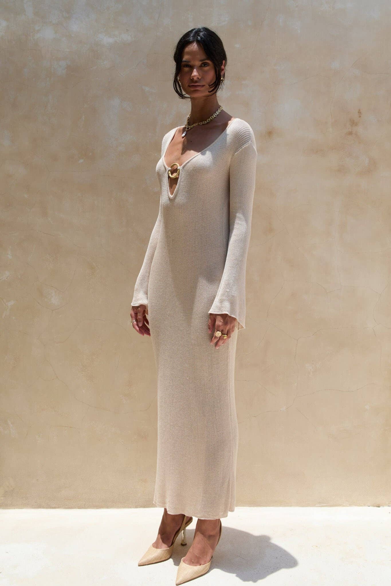 Odin Knit Long Dress Beige for wholesale on Faire2