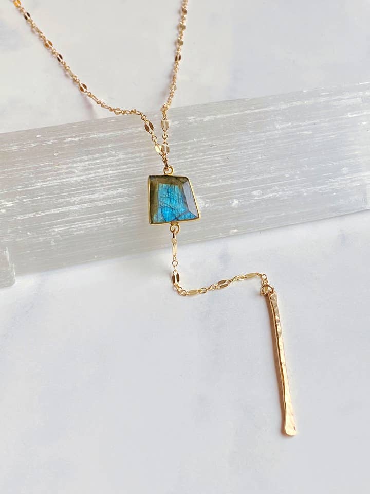 Labradorite lariat style necklace for wholesale by Bonnie Boardman Jewelry