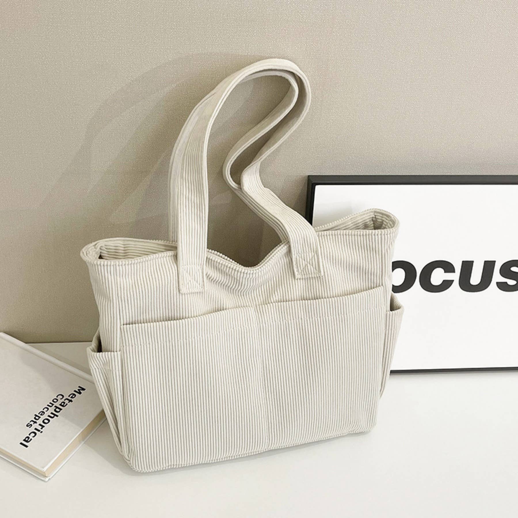 wandf - Wholesale Shoulder Bag - Women's - Casual Solid Color Corduroy Zippered Shoulder Bag Tote23