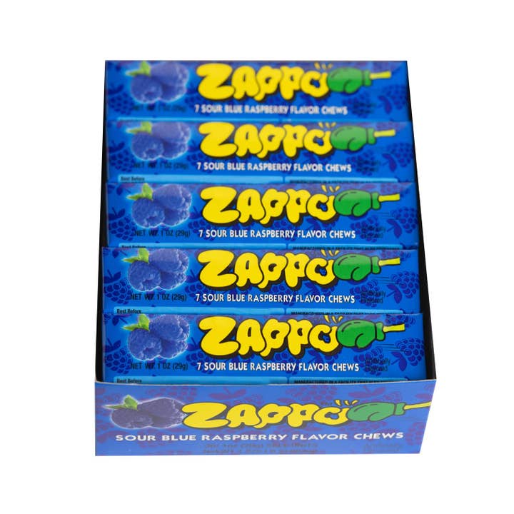 Zappo Sour Blue Raspberry Fruit Chews 1 oz 30ct for wholesale by Long Island Candy Factory
