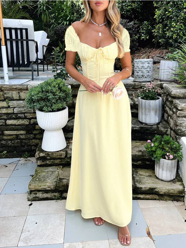 YNIQUE - Venta al por mayor Vestido - Mujer - Vestidos elegantes de cintura imperial de gasa con volantes para mujer