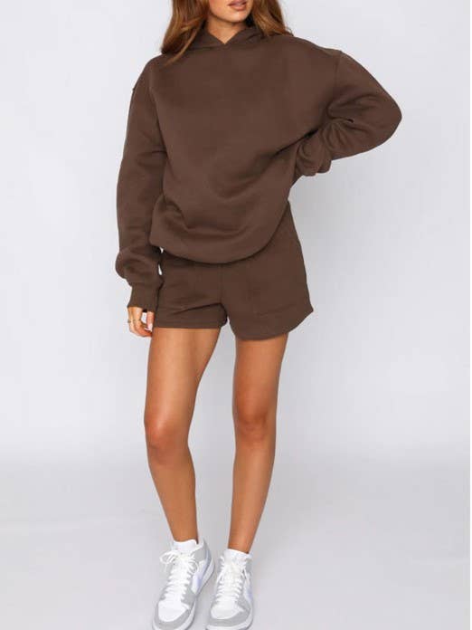 Rosa Clothing - Wholesale Lounge Set - Women's - basic loose hoodie & drawstring short 2 piece set9