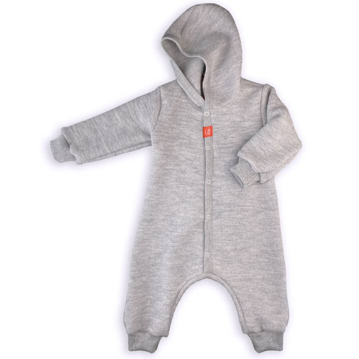 Wooly Kid's Thermal Fleece Jumpsuit 100% Soft Merino Wool Gray for wholesale by Wooly by Somerino