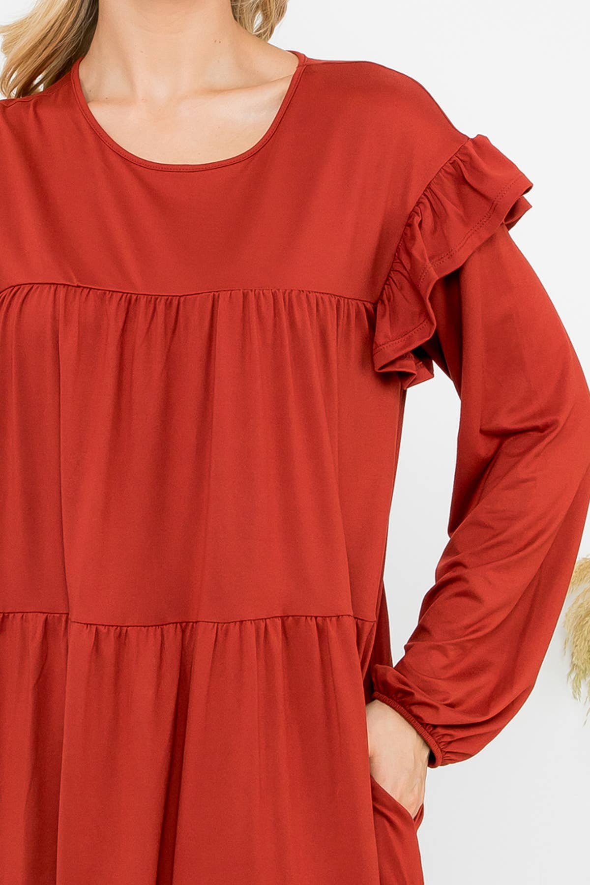 You & Me - Vendita all'ingrosso Vestito - Donna - YMD10024V - ABITO A TINTA UNITA CON DETTAGLIO A VOLANT A MANICHE LUNGHE53