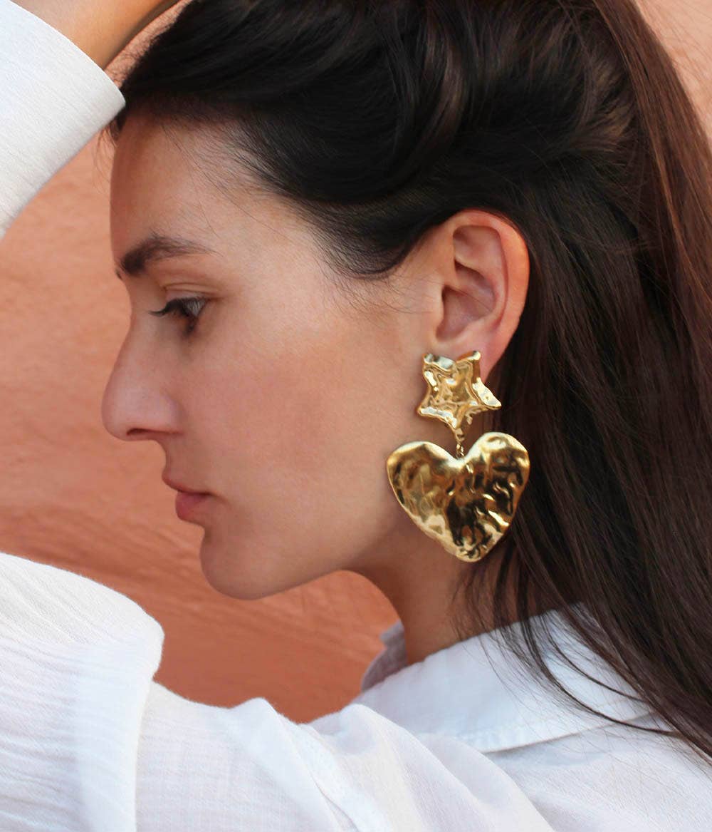 Caprice Paris - Wholesale Dangle Earrings - Narcissus Gold XL Heart Earrings | Handmade in Paris4