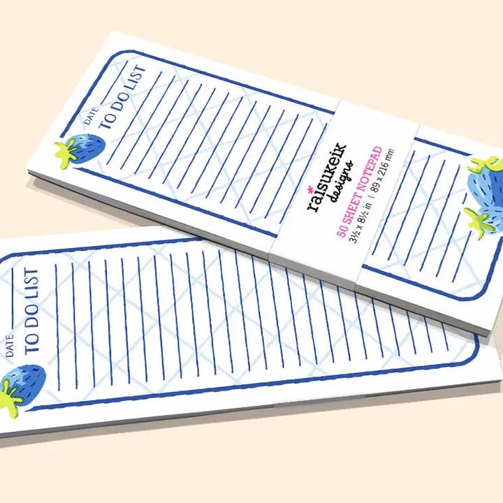Oh So Nice Design Co. - Wholesale Notepad - Blue Strawberries To-Do List - Risograph Notepad1