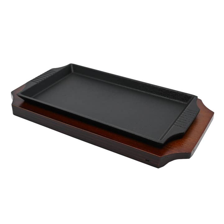 Urban Tokyo - Wholesale Serving Plate - Cast Iron Steak Plate Rectangular With Wooden Trivet