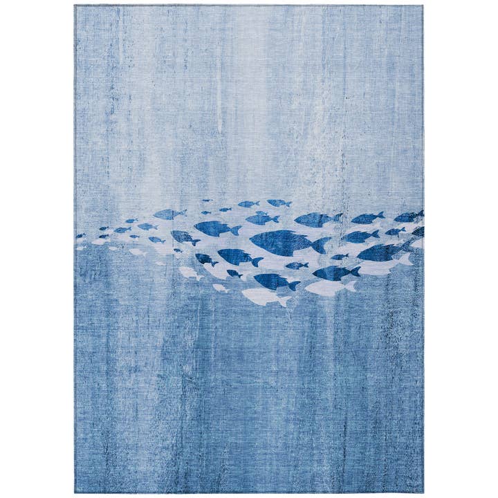 HomeRoots - Wholesale Area Rug - 10' X 14' Sky Blue And Navy Blue Nautical Washable Area Rug1