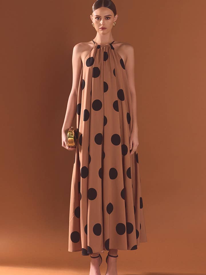 Polka Dot Halter Neck Maxi Dress for wholesale by Endless Rose