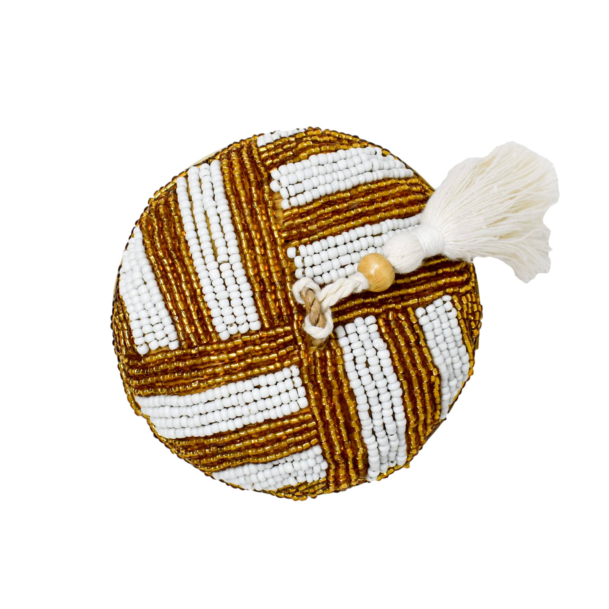 POPPY + SAGE - Wholesale Decorative Plate/Dish/Bowl - Wish-Granted Tassel Bowl: Gold/White Wide Stripe1