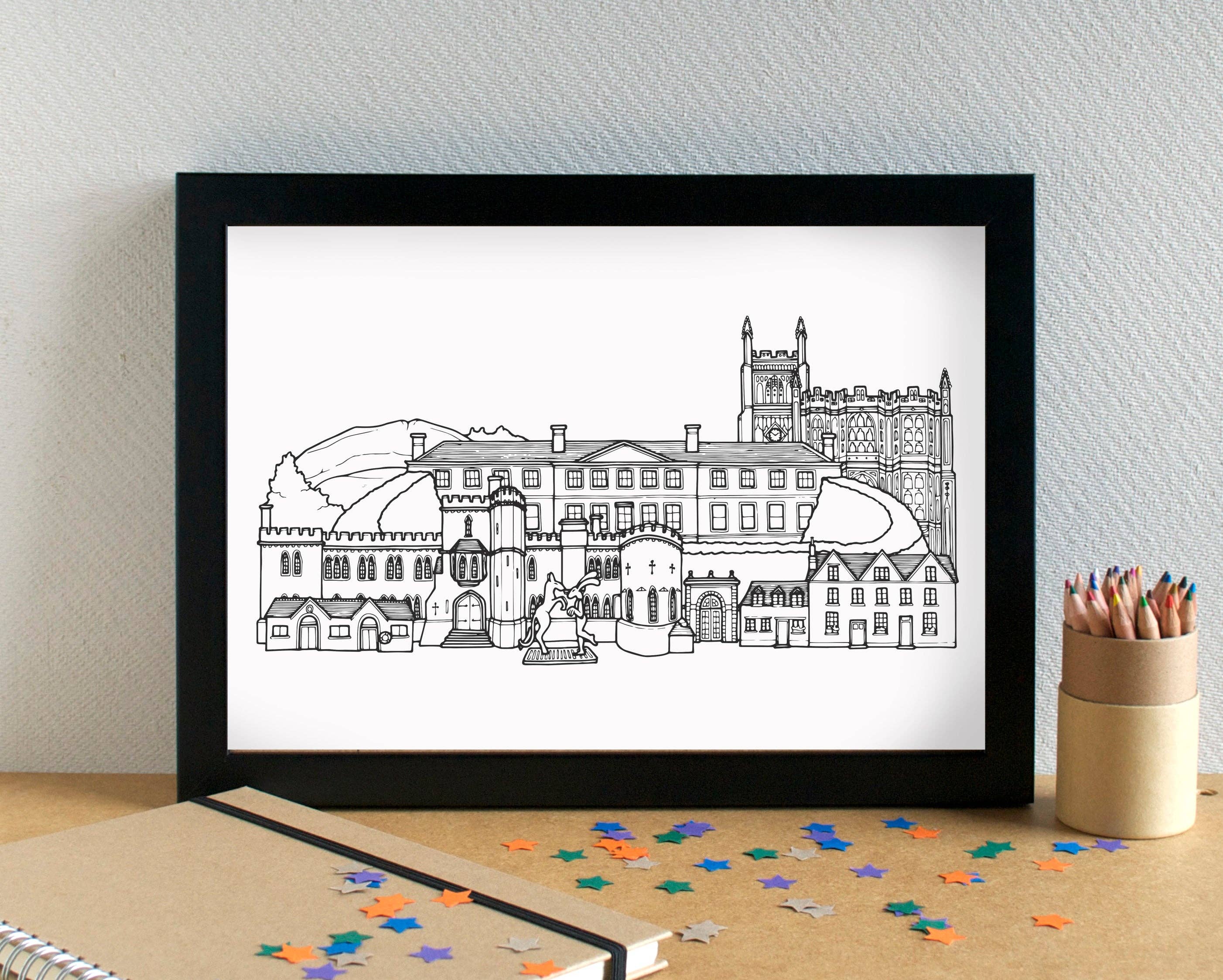 Becka Griffin Illustration - Wholesale Art Print - Cirencester Skyline Landmarks Art Print -  unframed0