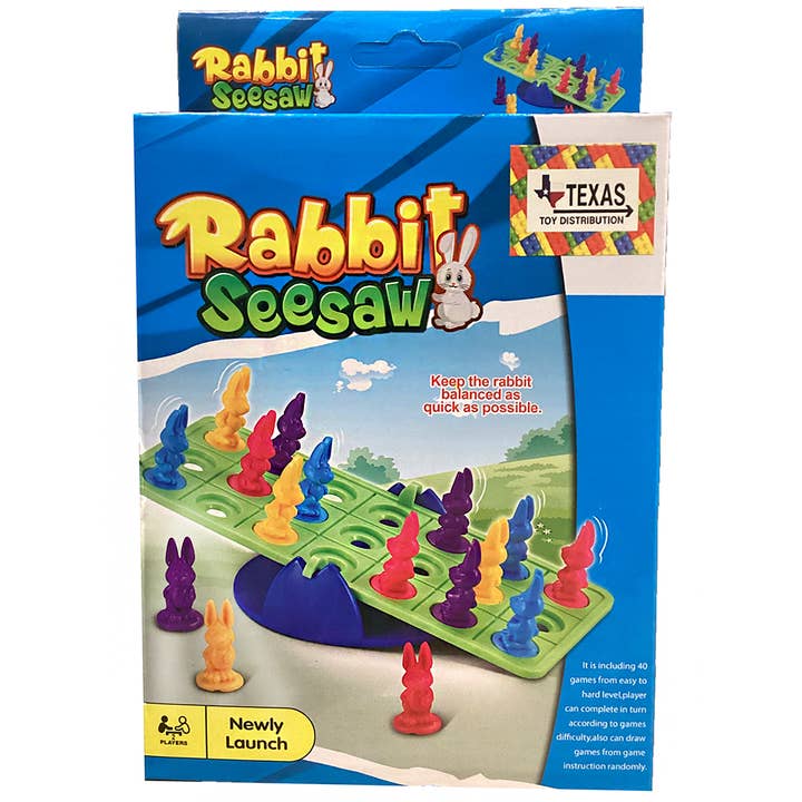 Juego de viaje con equilibrio para dos jugadores Rabbit Seesaw en caja pegable para venta al por mayor de Texas Toy Distribution