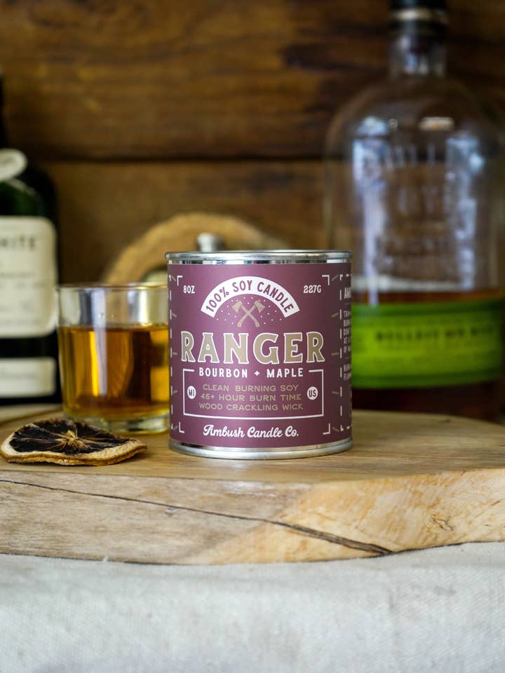Ranger | Bourbon + Maple 8oz Soy Candle for wholesale by Ambush Candle Co.